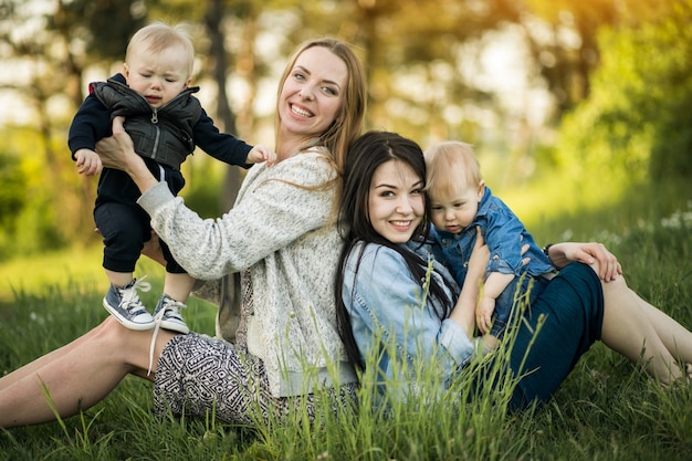 young happy walking mother woman