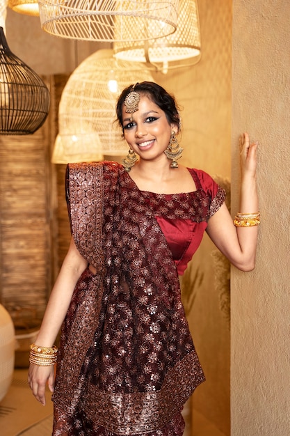 Free Photo young indian woman wearing sari