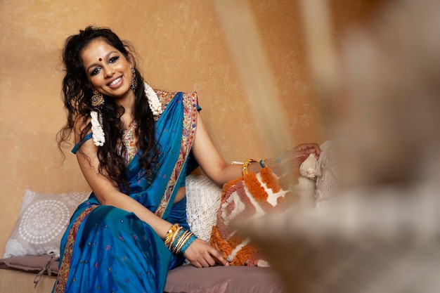 Free Photo young indian woman wearing sari