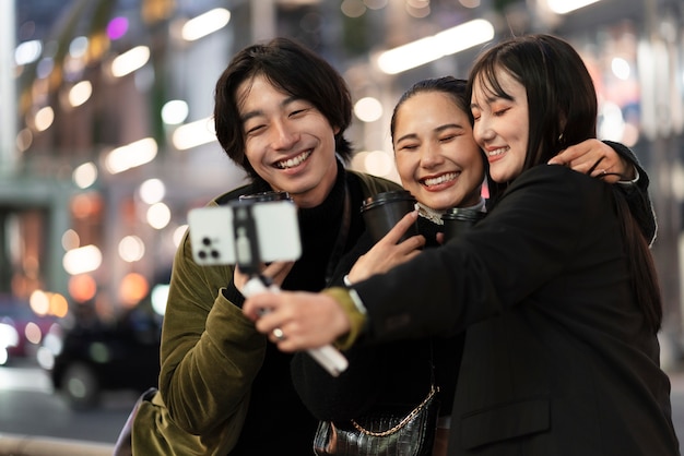 Young japanese influencer recording vlog