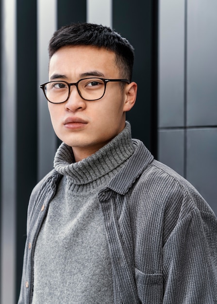 Young japanese man portrait with glasses