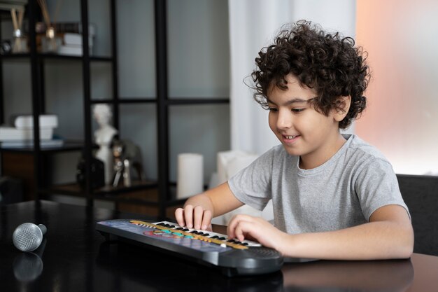 Young kid playing music