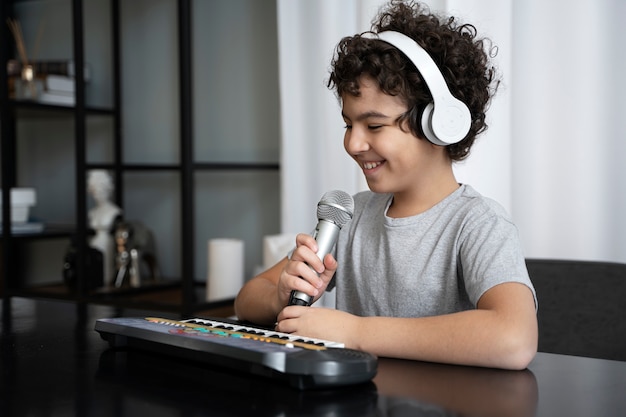 Young kid playing music