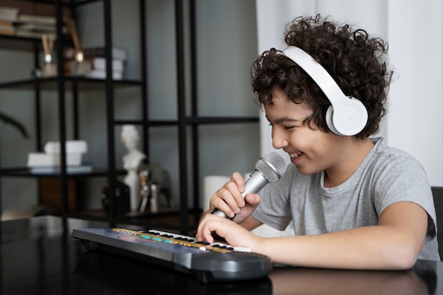 Young kid playing music