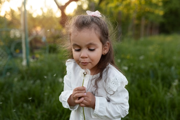 Young kid spending time in nature