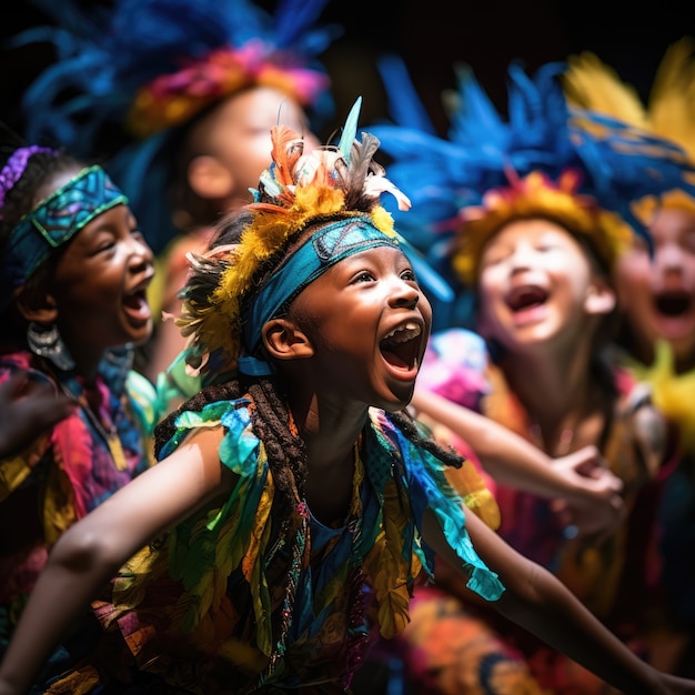 Free Photo young kids performing a play on theatre stage to celebrate world theatre day