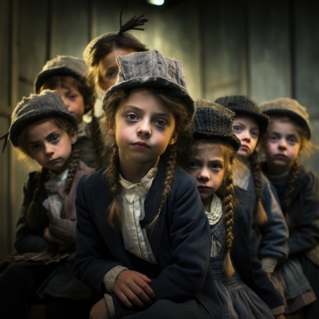 Free photo young kids behind the stage of a theatre production