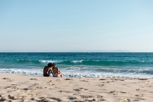 Free Photo young lovely couple on tropical paradise beach