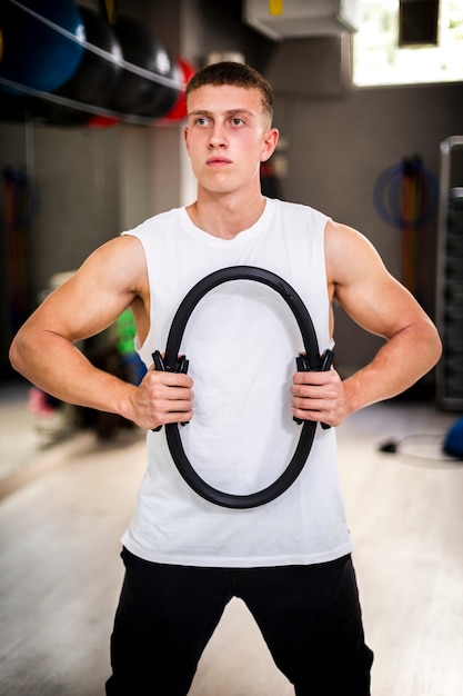 Young man on body training