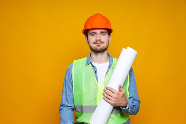 Free Photo young man civil engineer in safety hat