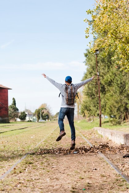  young man enjoying nature in the park