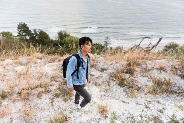 Young man enjoying trip