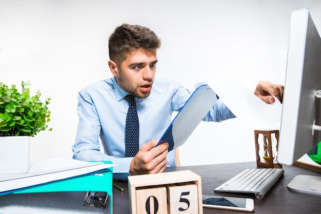 Free photo the young man getting awful, shocking message. business, information problems.