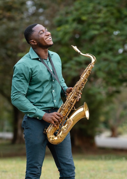 Young man playing an instrument on international jazz day