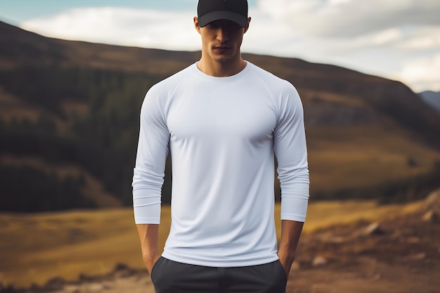 Free photo young man wearing white long sleeve shirt