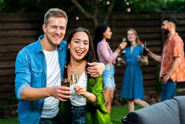 Young man and woman celebrating friendship