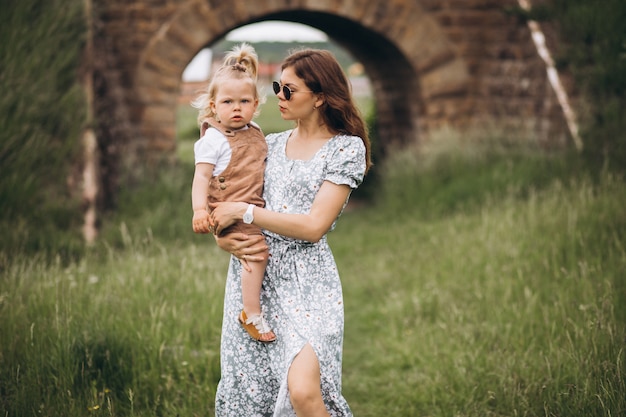 Young mother with little daughter in park