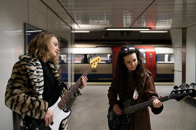 Young musicians singing around the city