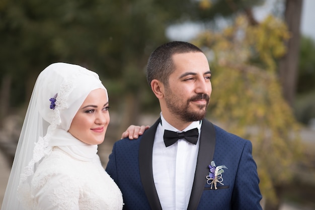 Free Photo young muslim bride and groom wedding photos