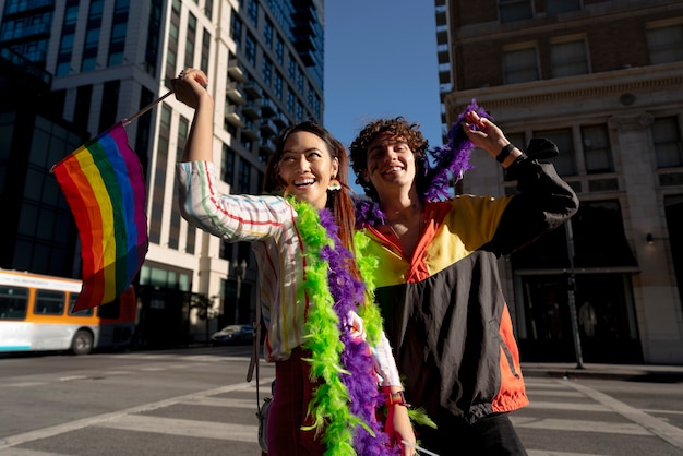 Young people celebrating pride month