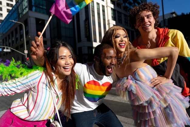 Free photo young people celebrating pride month