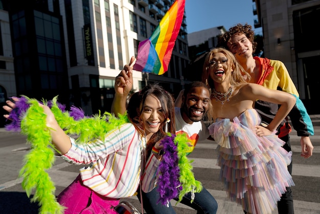 Young people celebrating pride month