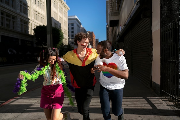 Young people celebrating pride month