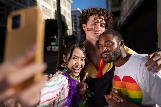 Young people celebrating pride month