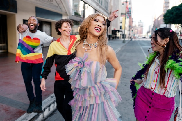 Free photo young people celebrating pride month