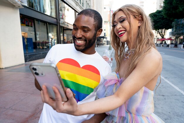 Young people celebrating pride month