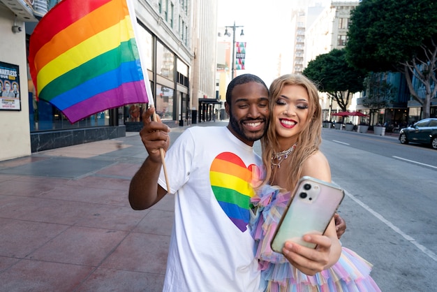 Young people celebrating pride month