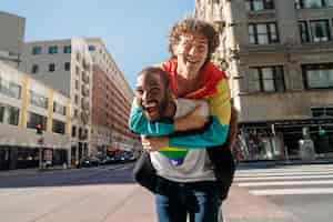 Free photo young people celebrating pride month