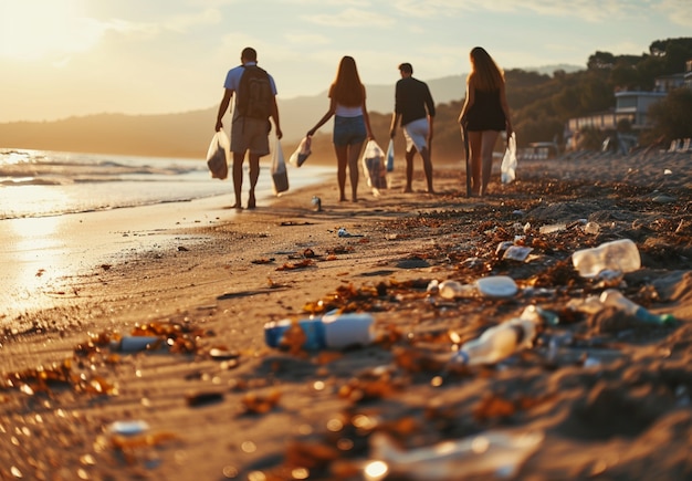 Free Photo young people cleaning garbage from the beach