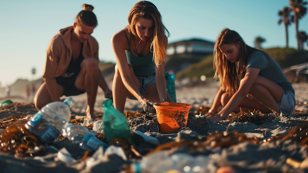 Free Photo young people cleaning garbage from the beach