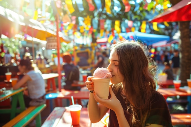 Young people enjoying street food