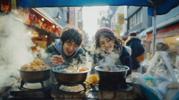 Young people enjoying street food