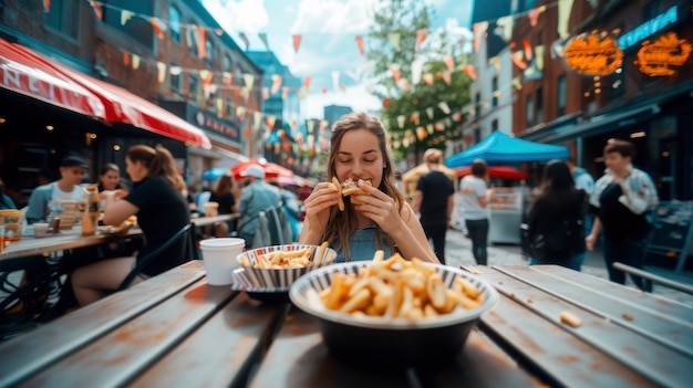 Free photo young people enjoying street food