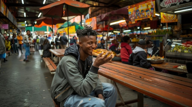 Young people enjoying street food