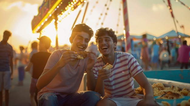 Free Photo young people enjoying street food