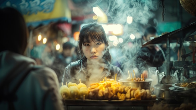 Young people enjoying street food