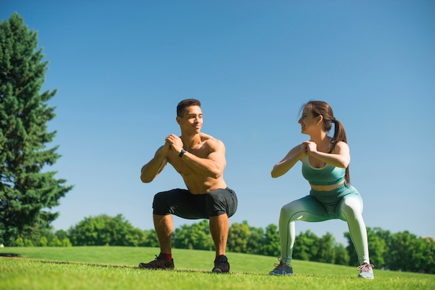 Young people practicing sport outdoor