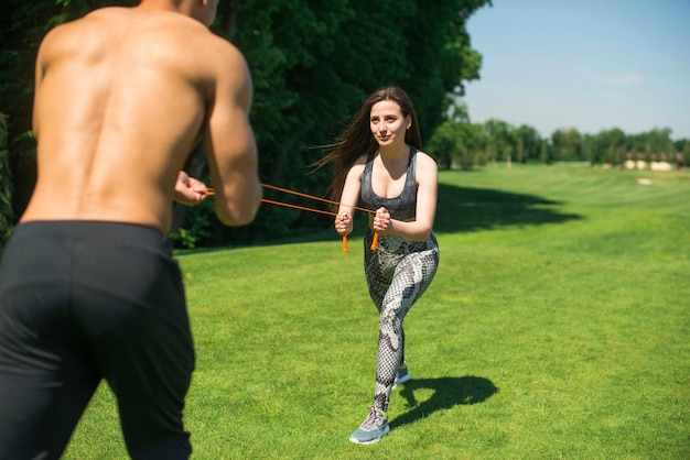 Young people practicing sport outdoor