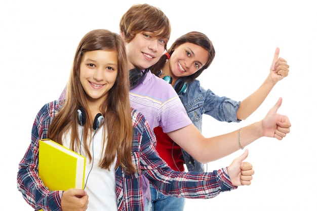 Free Photo young people in row with thumbs up