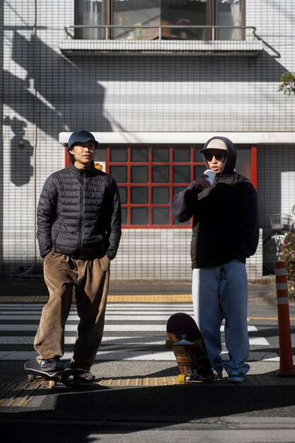 Young people skateboarding in japan