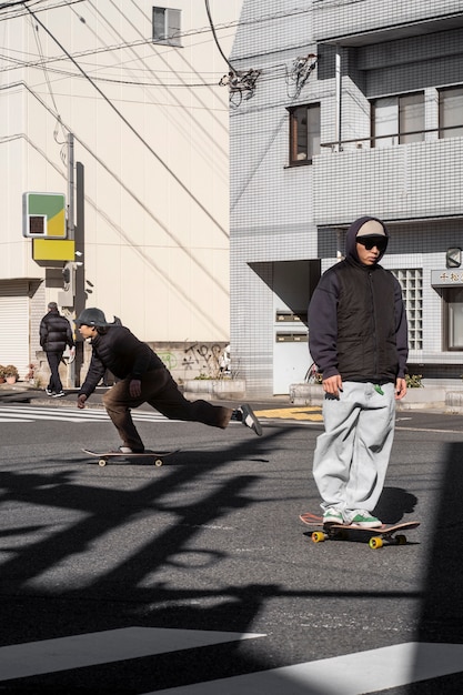 Young people skateboarding in japan