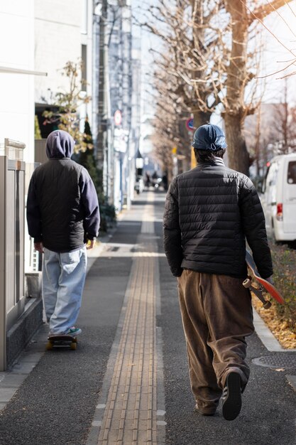 Young people skateboarding in japan