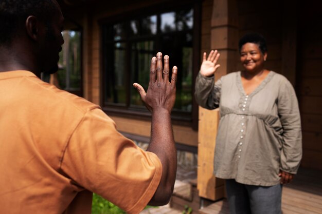 Young people visiting relatives