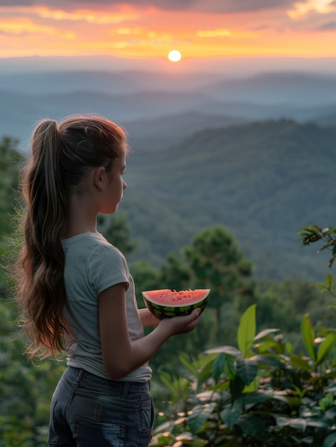 Young people with fresh watermelon