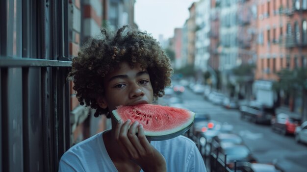 Young people with fresh watermelon