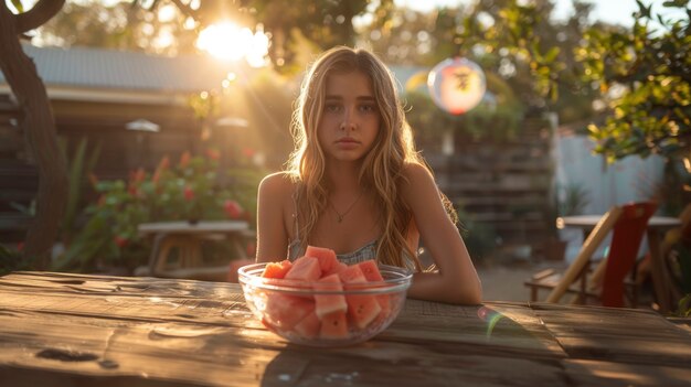 Young people with fresh watermelon